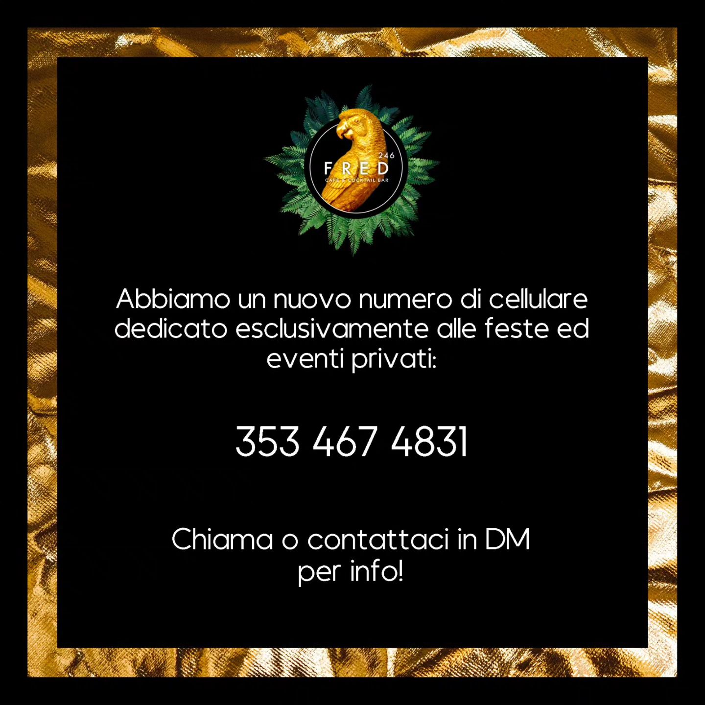 Abbiamo un nuovo numero di cellulare dedicato esclusivamente alle feste ed event…